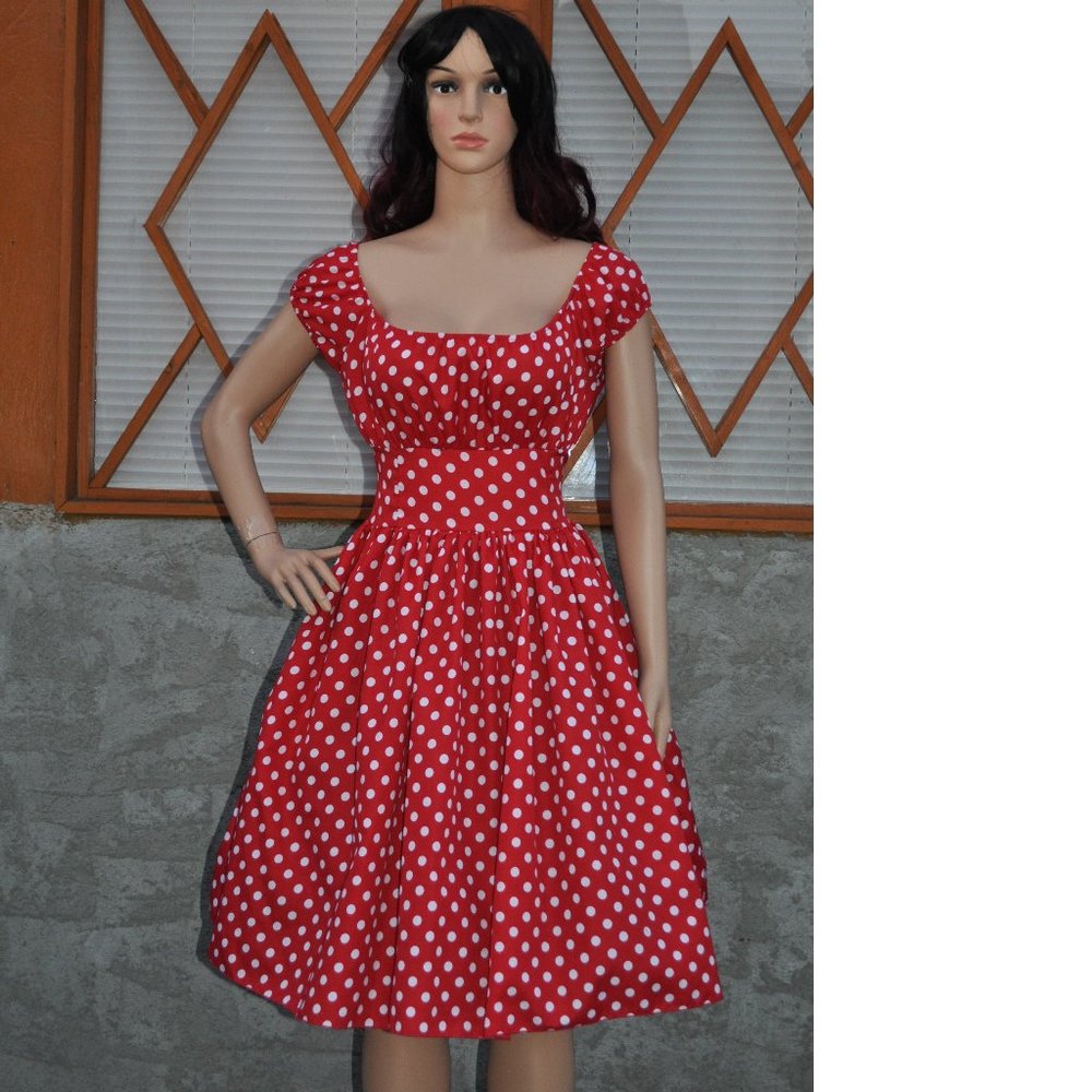 Dress Retro vintage 1950's swing style Women's Peasant Dress low shoulder